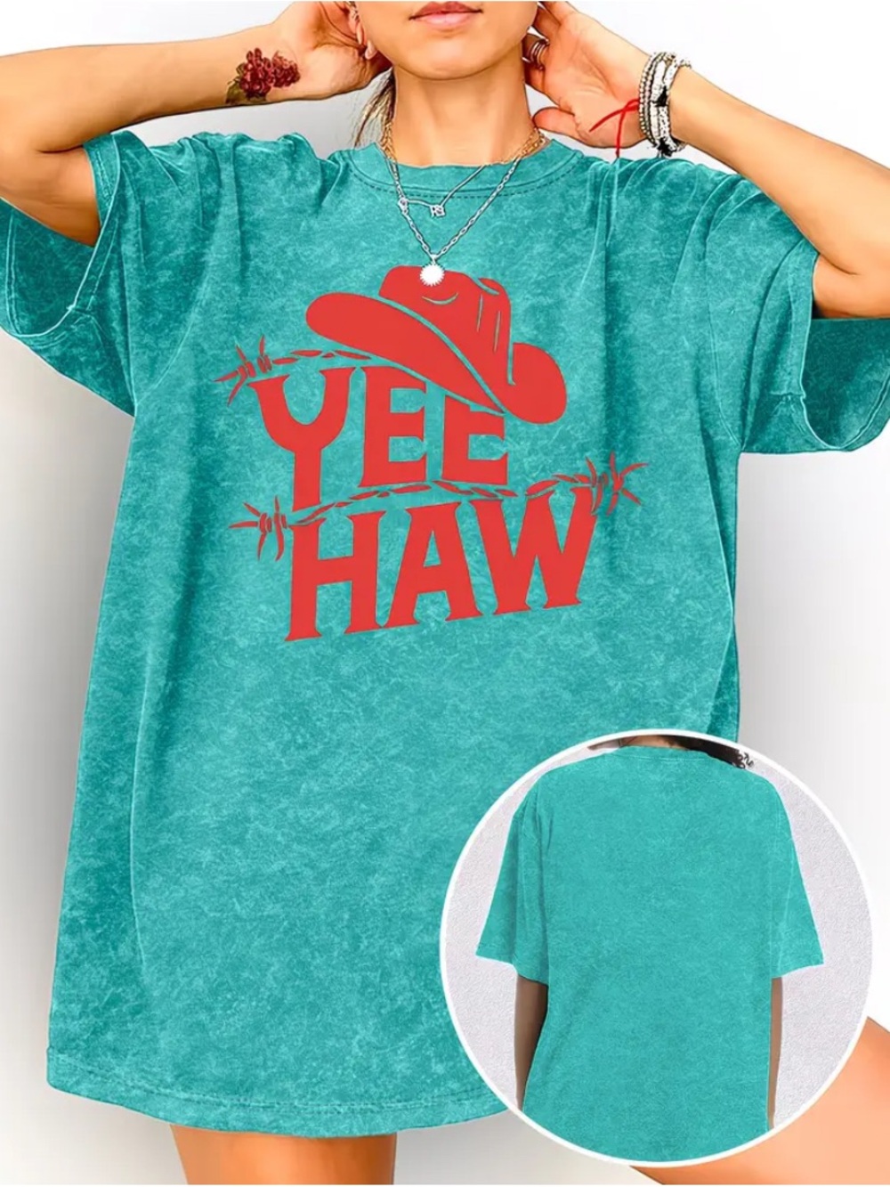 Teal 'YEE HAW' Graphic Short Sleeve Tee